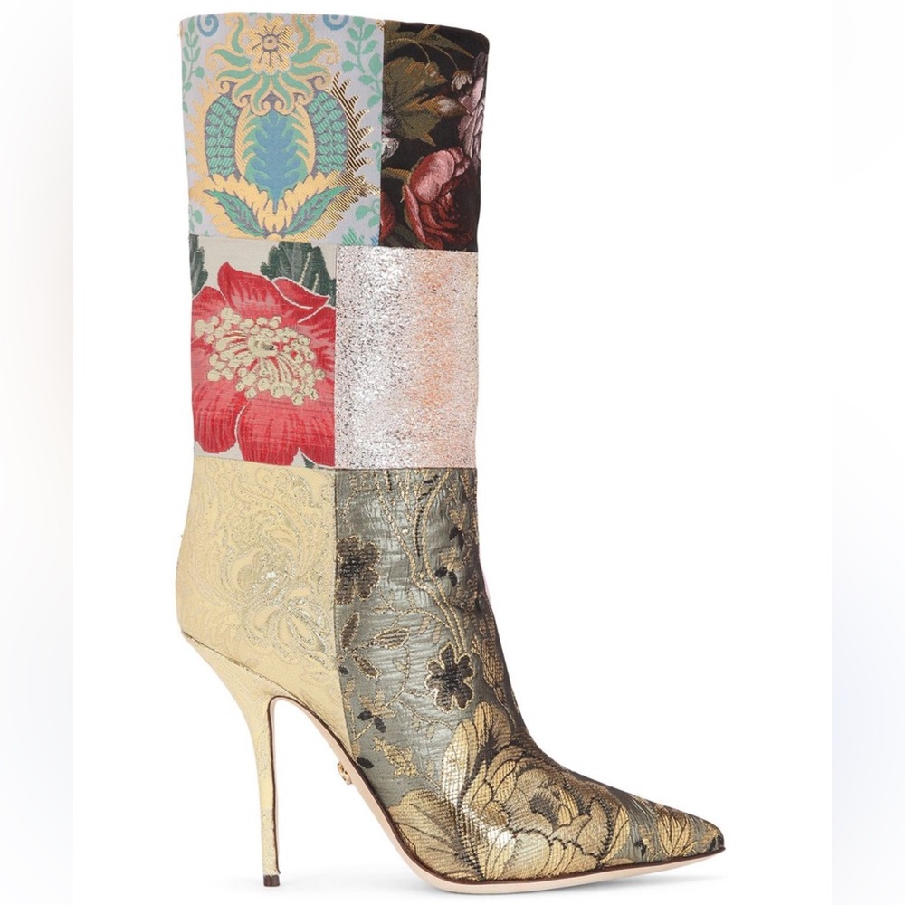Multi- colored Dolce & Gabbana patchwork-print heeled boots size 37 EU